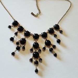 Black Bib Choker Necklace Gold Tone Delicate